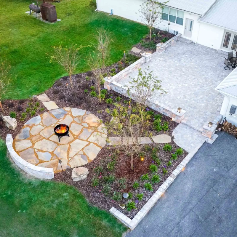 Outdoor living space ideas using custom stone patios.
